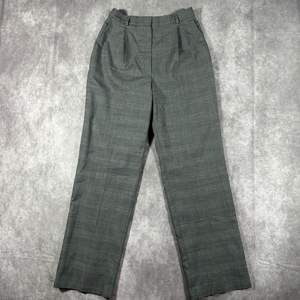 Jones New York Petite Gray Glen Plaid Wool Blend Pleated Trousers 2P Career Chic
